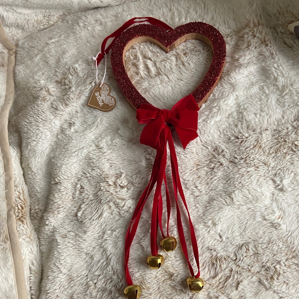 Red Heart-Shaped Hanging Ornament with Bells